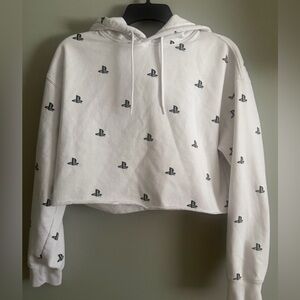 Sony PlayStation White W/Black Logo Cropped Hoodie size Medium